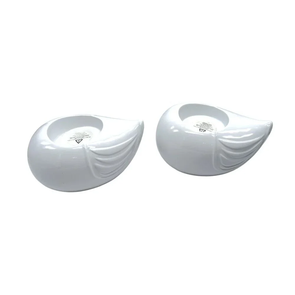 Jonathan Adler Pair Of White Ceramic Owl Tea-light Holders